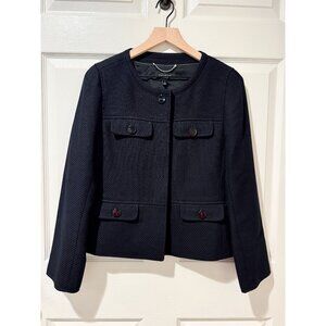 Talbots Ribbed Twill 100% Cotton Black Blazer Jacket Pockets Classic Career 4